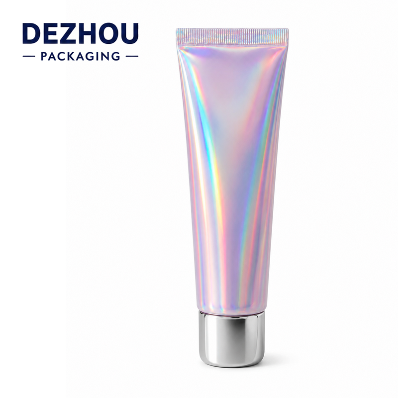 Custom Pink Holographic ABL Cosmetic Tube with Electroplated Cap for Skincare Packaging