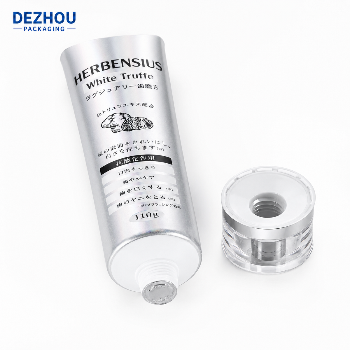 Custom Silver ABL Whitening Toothpaste Tube with Japanese Printing and Acrylic Cap